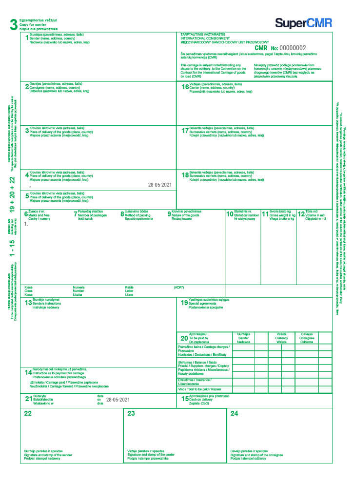 Modello excel per la compilazione del documento di trasporto